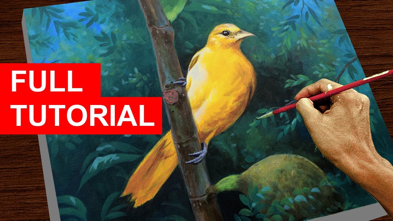 How to Paint Yellow Bird in Acrylics | Full Tutorial | JMLisondra