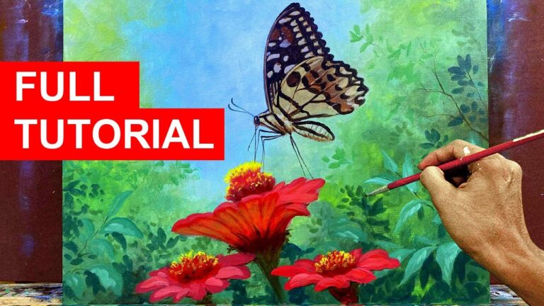 Acrylic Painting Butterfly in the Flower | Step by Step Tutorial | JMLisondra